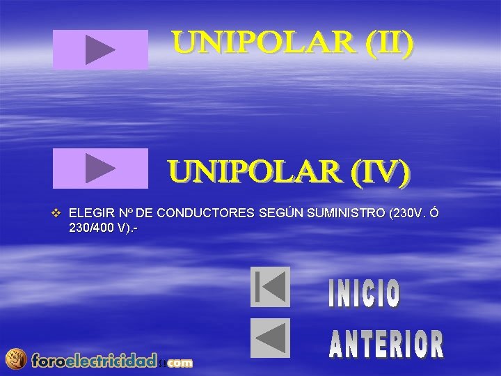 v ELEGIR Nº DE CONDUCTORES SEGÚN SUMINISTRO (230 V. Ó 230/400 V). - 