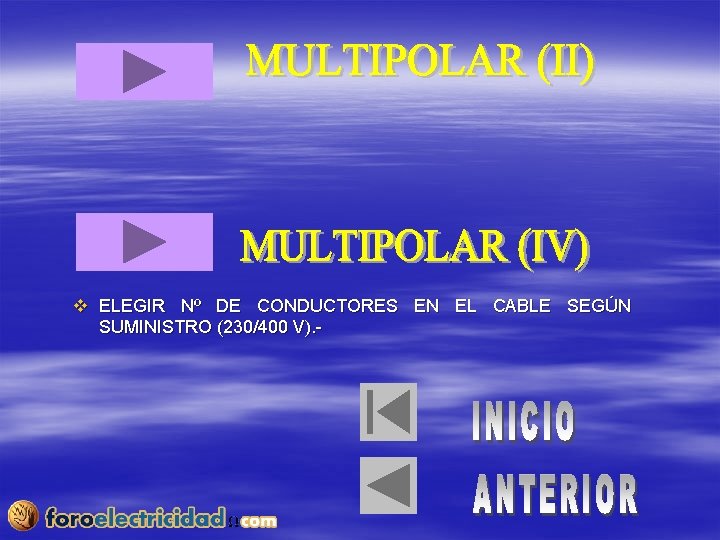 v ELEGIR Nº DE CONDUCTORES EN EL CABLE SEGÚN SUMINISTRO (230/400 V). - 