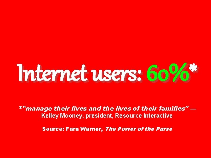 Internet users: 60%* *“manage their lives and the lives of their families” — Kelley