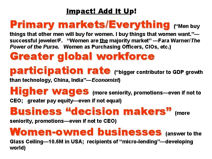 Impact! Add It Up! Primary markets/Everything (“Men buy things that other men will buy