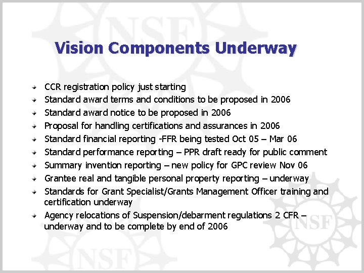 Vision Components Underway CCR registration policy just starting Standard award terms and conditions to