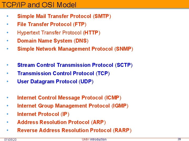 TCP/IP and OSI Model • Simple Mail Transfer Protocol (SMTP) • File Transfer Protocol