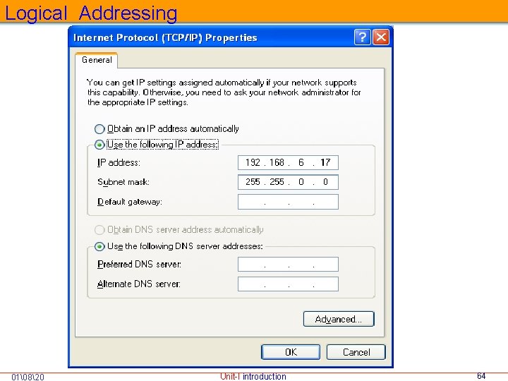 Logical Addressing 01 820 Unit-I introduction 64 