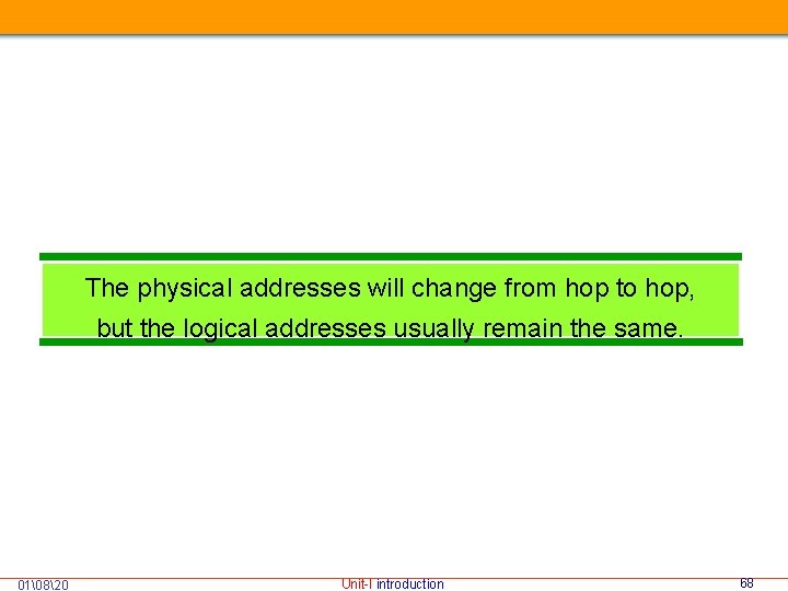 The physical addresses will change from hop to hop, but the logical addresses usually