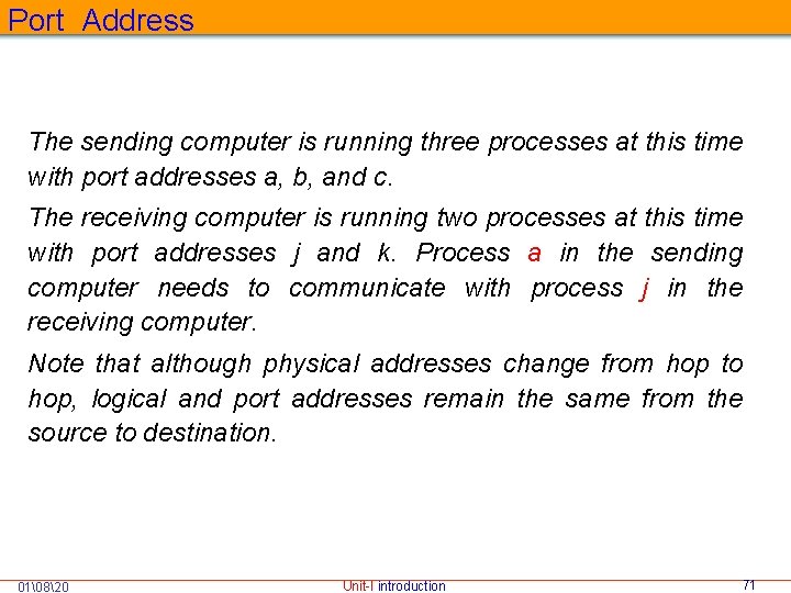 Port Address The sending computer is running three processes at this time with port