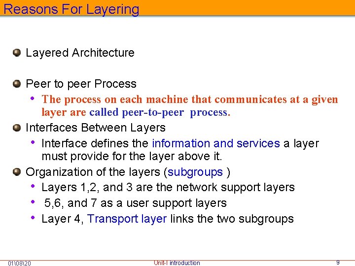 Reasons For Layering Layered Architecture Peer to peer Process • The process on each