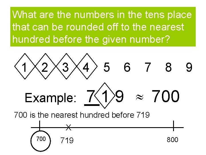 What are the numbers in the tens place that can be rounded off to