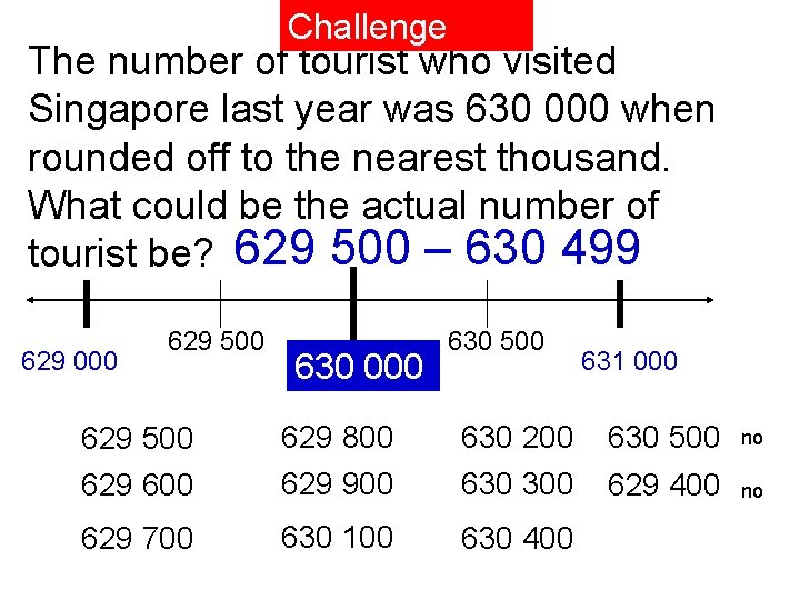 Challenge The number of tourist who visited Singapore last year was 630 000 when