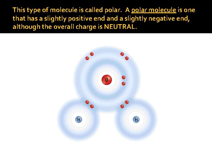 This type of molecule is called polar. A polar molecule is one that has