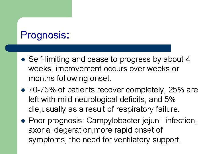 Prognosis: l l l Self-limiting and cease to progress by about 4 weeks, improvement