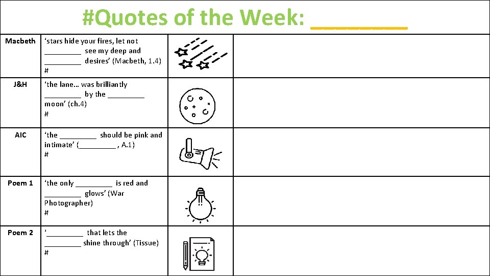 #Quotes of the Week: ____ Macbeth ‘stars hide your fires, let not _____ see