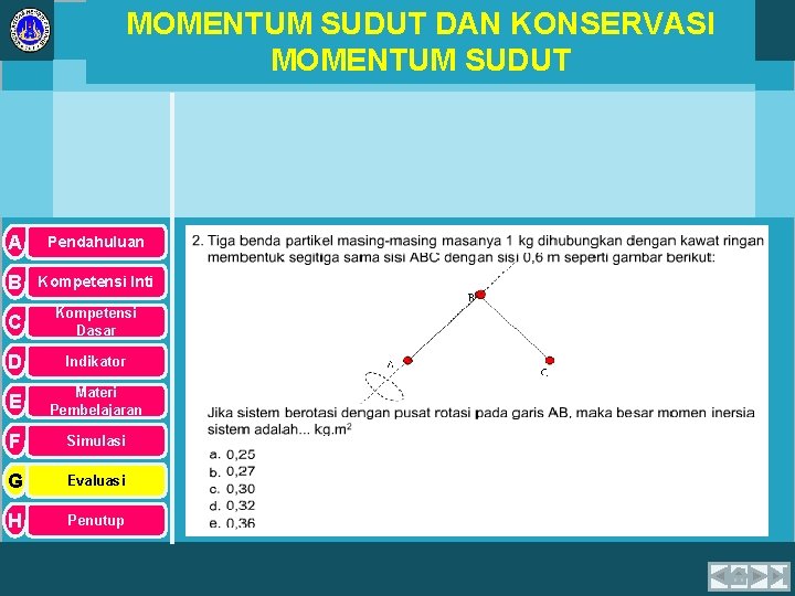 MOMENTUM SUDUT DAN KONSERVASI MOMENTUM SUDUT A Pendahuluan B Kompetensi Inti C Kompetensi Dasar