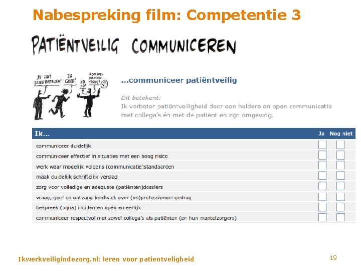 Nabespreking film: Competentie 3 Ikwerkveiligindezorg. nl: leren voor patientveligheid 19 