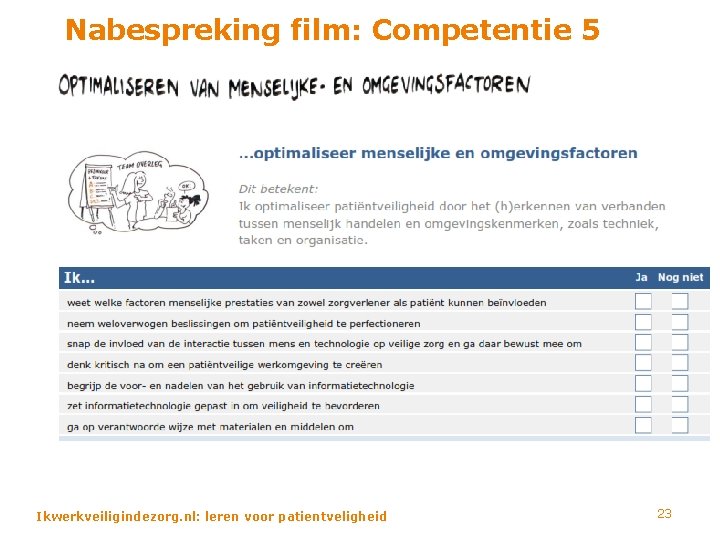 Nabespreking film: Competentie 5 Ikwerkveiligindezorg. nl: leren voor patientveligheid 23 