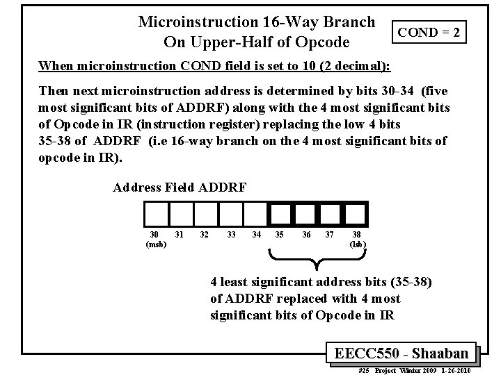 Microinstruction 16 -Way Branch On Upper-Half of Opcode COND = 2 When microinstruction COND