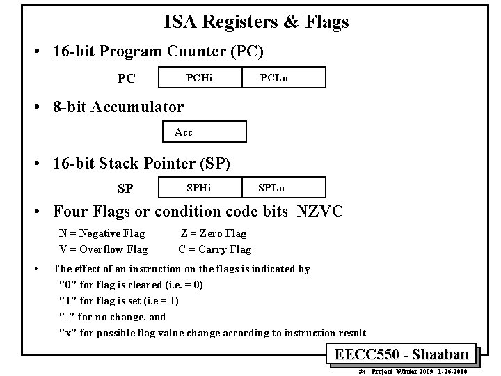 ISA Registers & Flags • 16 -bit Program Counter (PC) PC PCHi PCLo •