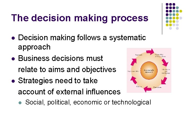 The decision making process l l l Decision making follows a systematic approach Business