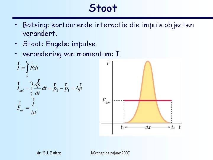 Stoot • Botsing: kortdurende interactie die impuls objecten verandert. • Stoot: Engels: impulse •