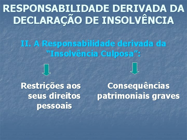 RESPONSABILIDADE DERIVADA DA DECLARAÇÃO DE INSOLVÊNCIA II. A Responsabilidade derivada da “Insolvência Culposa”: Restrições