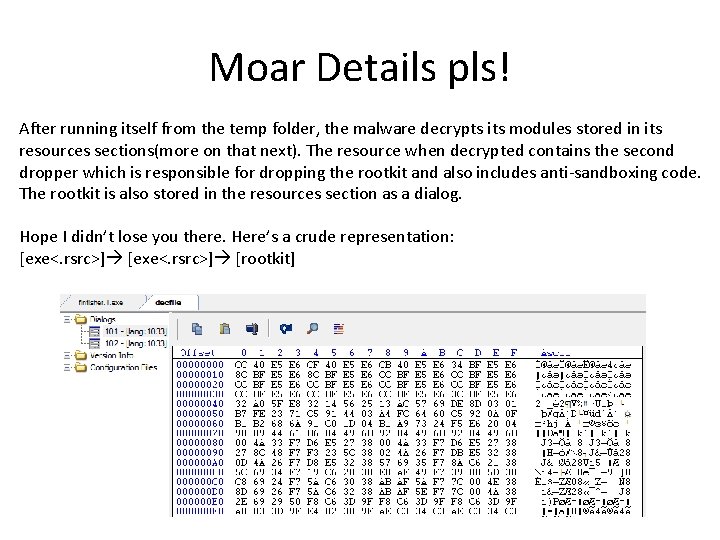 Moar Details pls! After running itself from the temp folder, the malware decrypts its