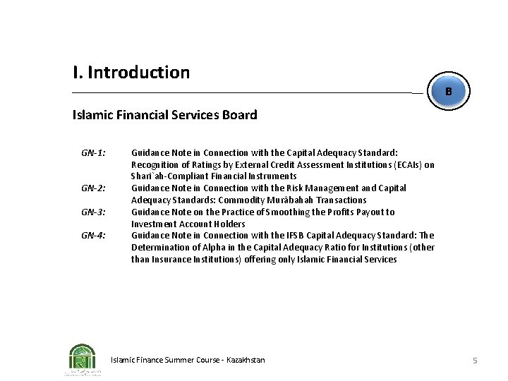 I. Introduction B Islamic Financial Services Board GN-1: GN-2: GN-3: GN-4: Guidance Note in