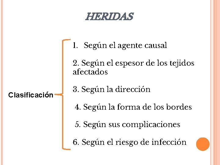 HERIDAS 1. Según el agente causal 2. Según el espesor de los tejidos afectados