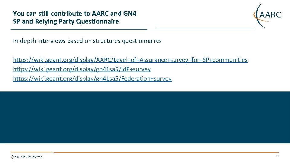 You can still contribute to AARC and GN 4 SP and Relying Party Questionnaire