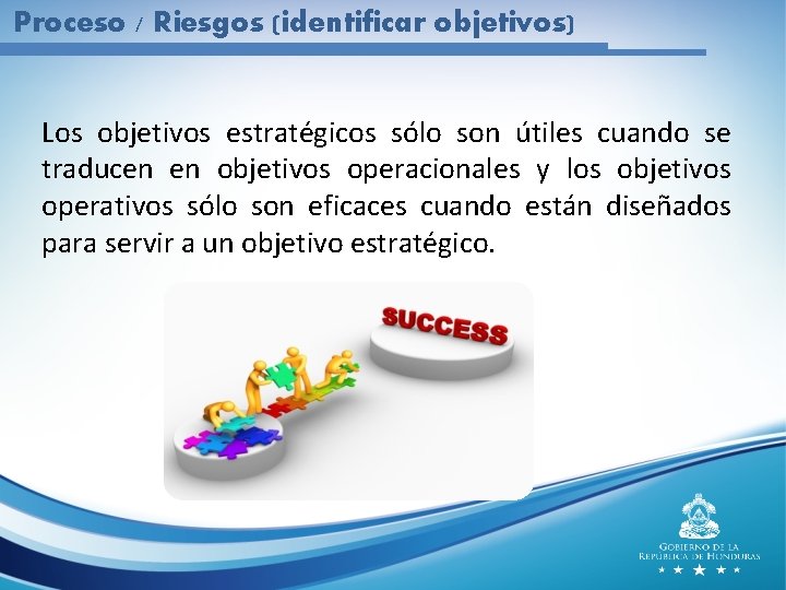 Proceso / Riesgos (identificar objetivos) Los objetivos estratégicos sólo son útiles cuando se traducen
