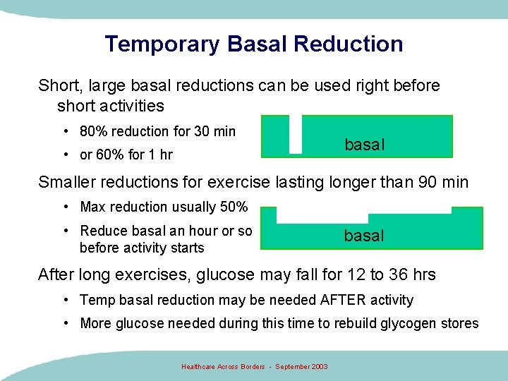 Temporary Basal Reduction Short, large basal reductions can be used right before short activities