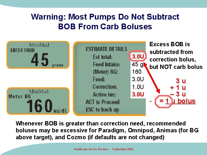 Warning: Most Pumps Do Not Subtract BOB From Carb Boluses Excess BOB is subtracted