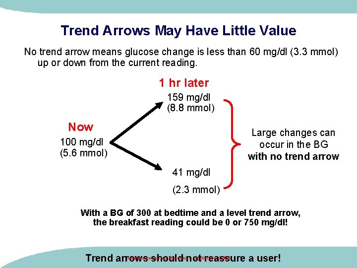 Trend Arrows May Have Little Value No trend arrow means glucose change is less