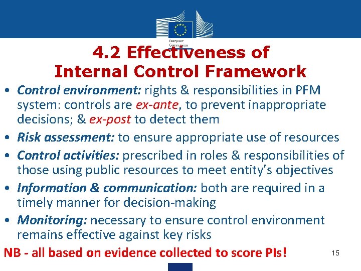 4. 2 Effectiveness of Internal Control Framework • Control environment: rights & responsibilities in