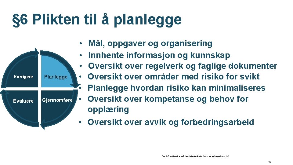 § 6 Plikten til å planlegge Korrigere Evaluere Planlegge Gjennomføre • • • Mål,