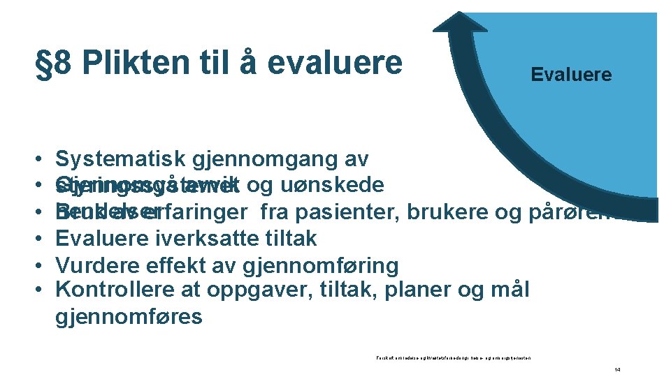 § 8 Plikten til å evaluere • • • Evaluere Systematisk gjennomgang av Gjennomgå