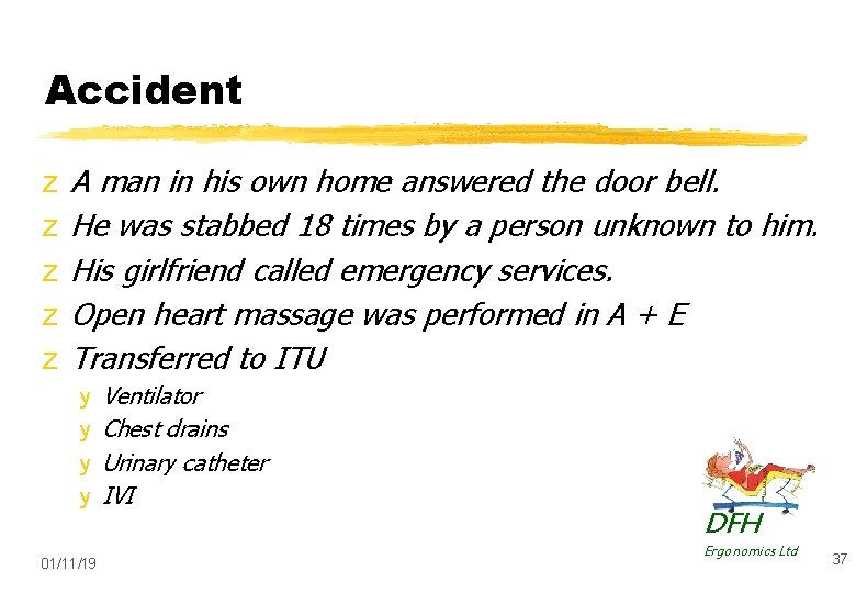 Accident z z z A man in his own home answered the door bell.