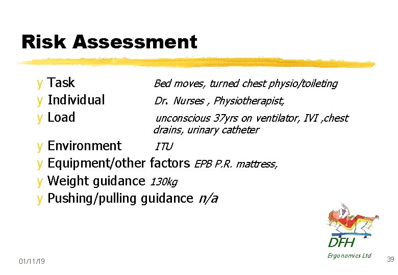 Risk Assessment y Task Bed moves, turned chest physio/toileting y Individual Dr. Nurses ,