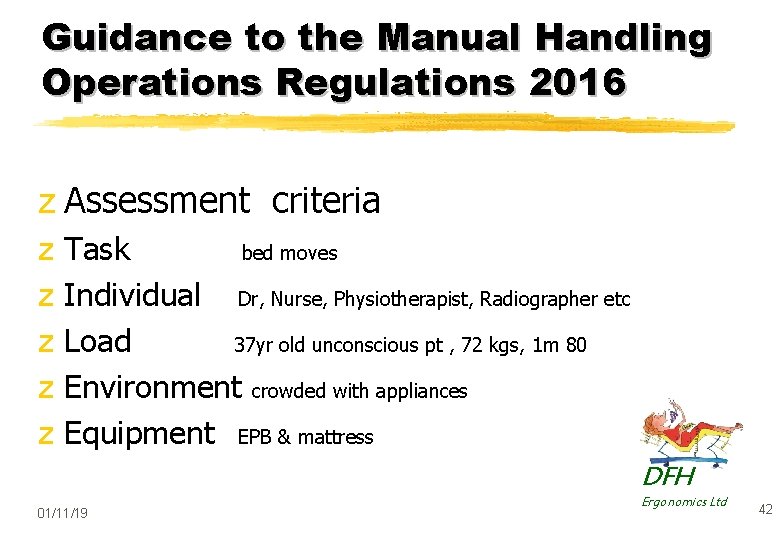 Guidance to the Manual Handling Operations Regulations 2016 z Assessment criteria z Task bed