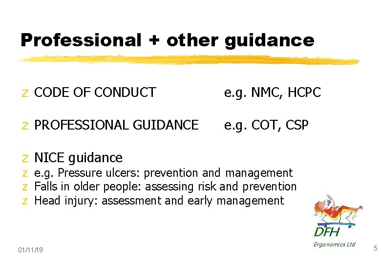 Professional + other guidance z CODE OF CONDUCT e. g. NMC, HCPC z PROFESSIONAL