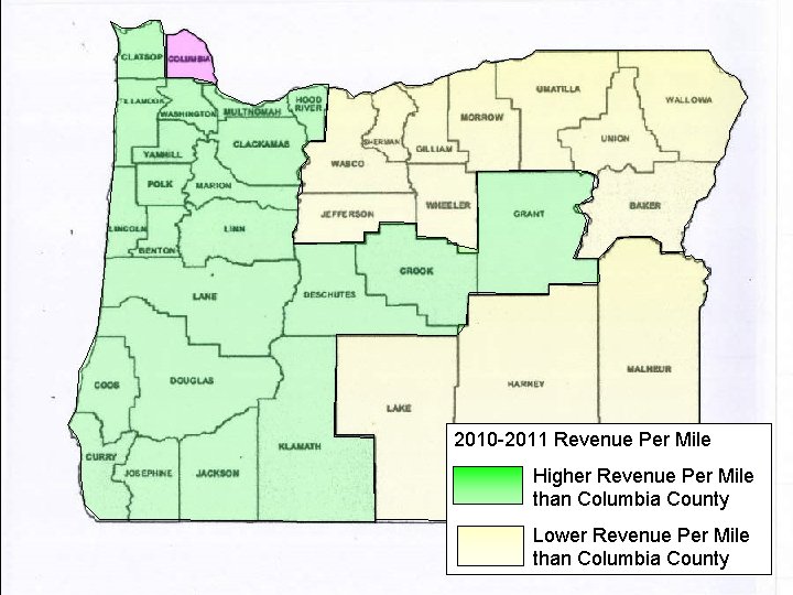 2010 -2011 Revenue Per Mile Higher Revenue Per Mile than Columbia County Lower Revenue