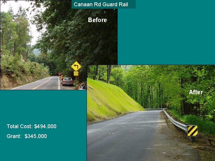 Canaan Rd Guard Rail Before After Total Cost: $494, 000 Grant: $345, 000 