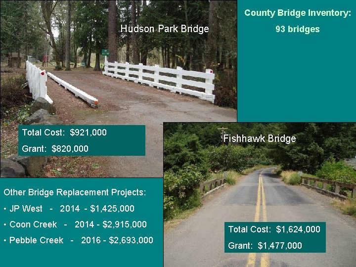 County Bridge Inventory: Hudson Park Bridge Total Cost: $921, 000 Grant: $820, 000 93