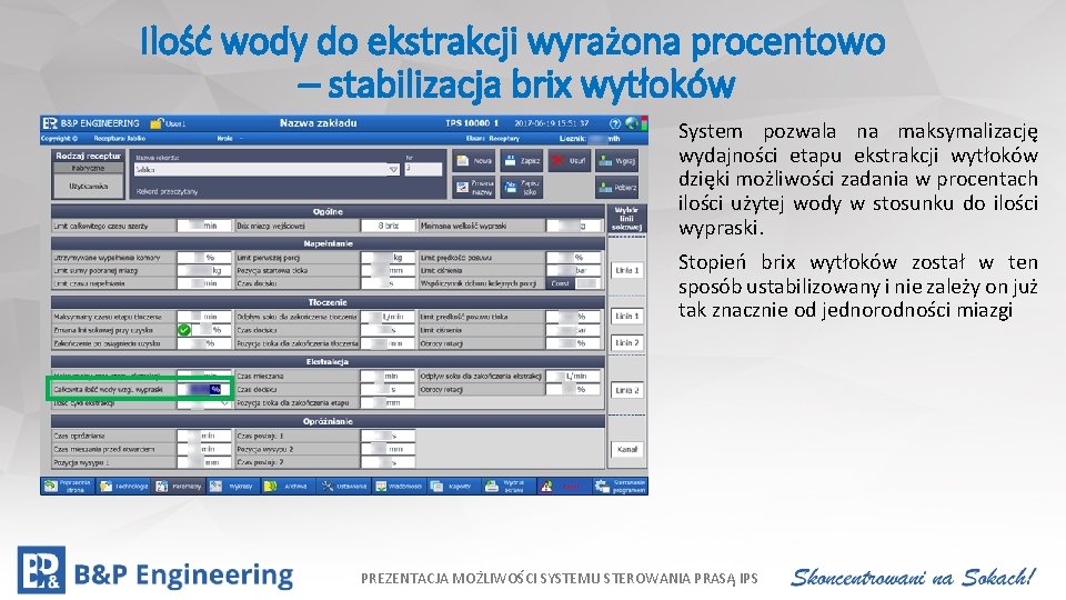 Ilość wody do ekstrakcji wyrażona procentowo – stabilizacjastyl brix wytłoków Kliknij, aby edytować •