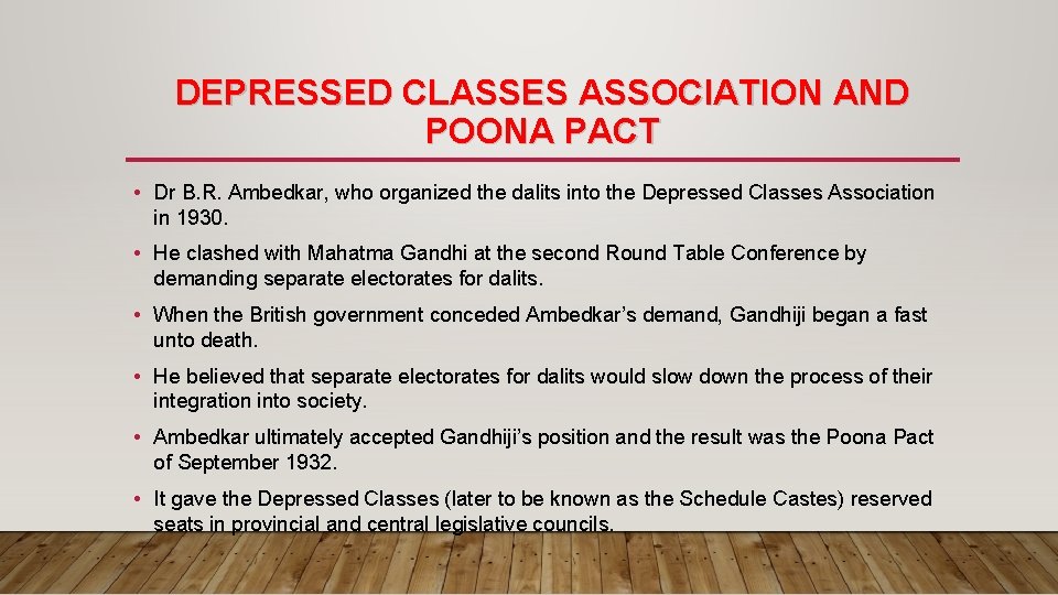 DEPRESSED CLASSES ASSOCIATION AND POONA PACT • Dr B. R. Ambedkar, who organized the