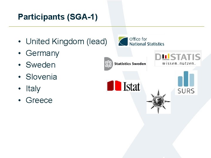 Participants (SGA-1) • • • United Kingdom (lead) Germany Sweden Slovenia Italy Greece 