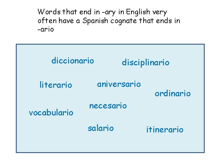 Words that end in -ary in English very often have a Spanish cognate that