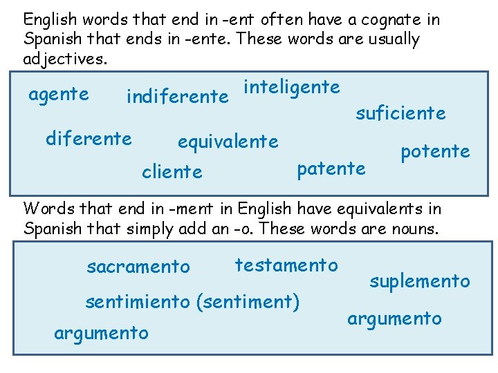 English words that end in -ent often have a cognate in Spanish that ends
