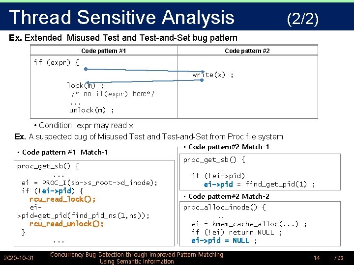 Concurrency Bug Detection through Improved Pattern Matching Using