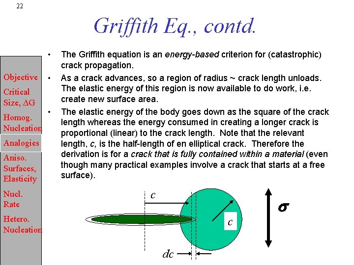 22 Griffith Eq. , contd. • Objective Critical Size, ∆G Homog. Nucleation Analogies Aniso.