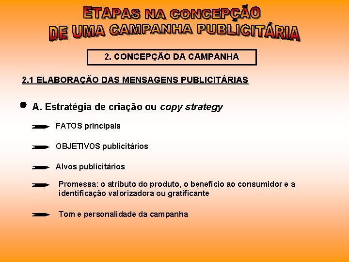 2. CONCEPÇÃO DA CAMPANHA 2. 1 ELABORAÇÃO DAS MENSAGENS PUBLICITÁRIAS A. Estratégia de criação