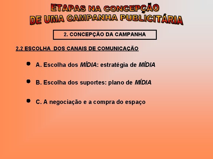 2. CONCEPÇÃO DA CAMPANHA 2. 2 ESCOLHA DOS CANAIS DE COMUNICAÇÃO A. Escolha dos